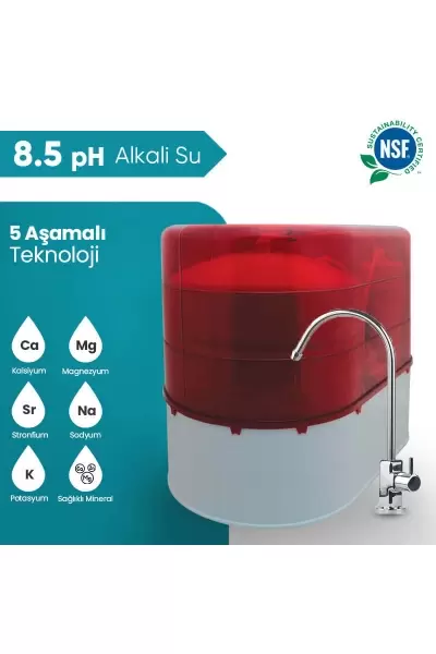 Aquaturk Safir Transparan Kırmızı Kompakt Su Arıtma Cihazı
